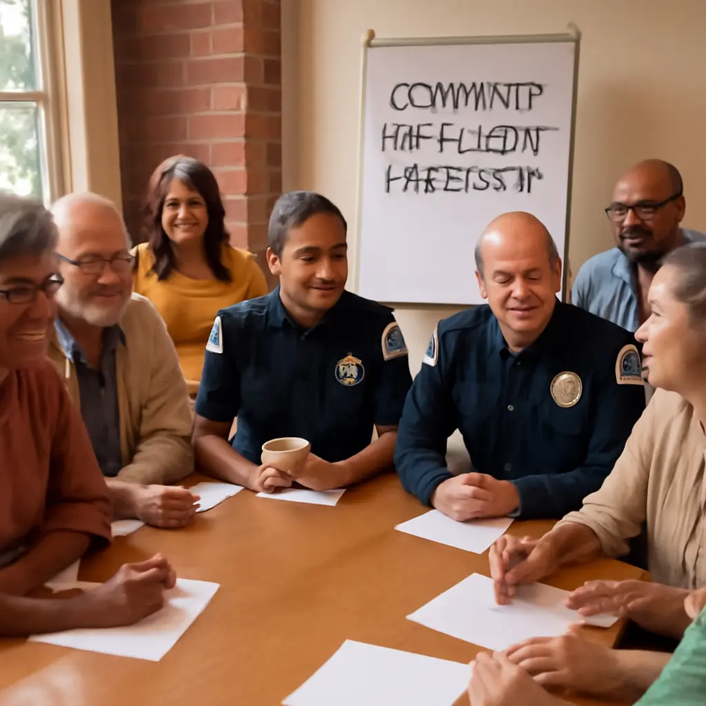 Residents and police officers in a community engagement workshop