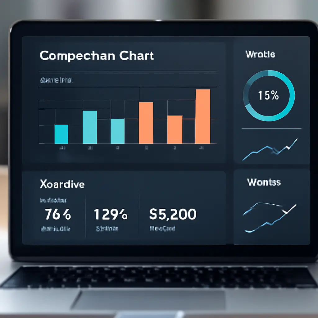 A comparison chart on a laptop screen showing metrics