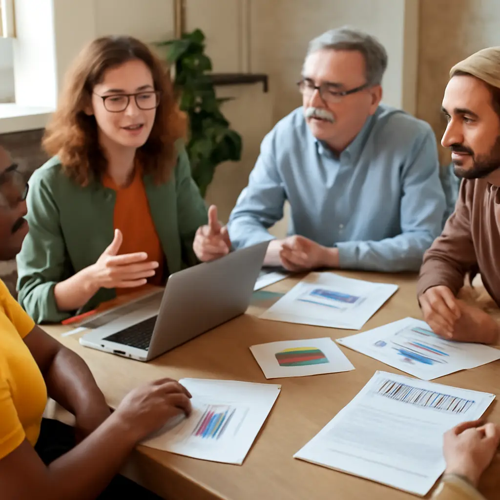 Community leaders and policymakers discussing anti-poverty strategies at a meeting table